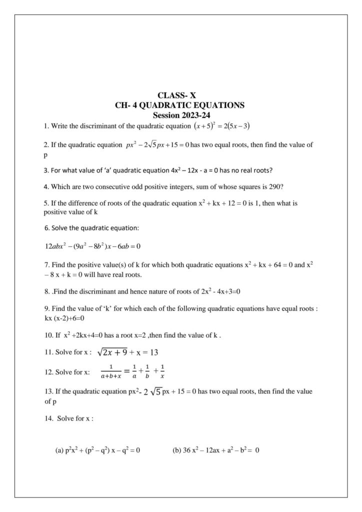 Important Questions for Class 10 Maths

