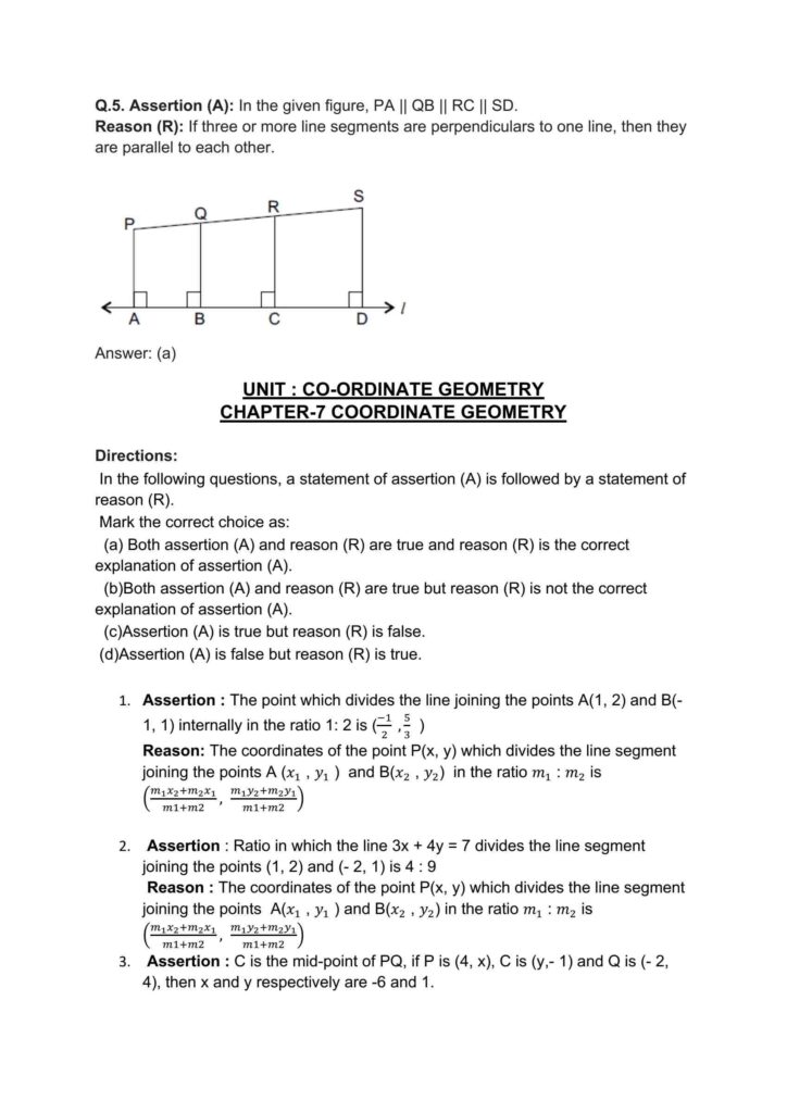 Assertion and reasons questions class 10 Maths