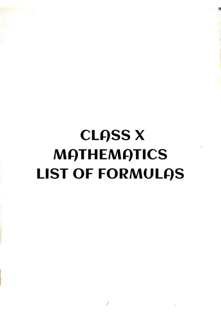 Maths formulas for class 10