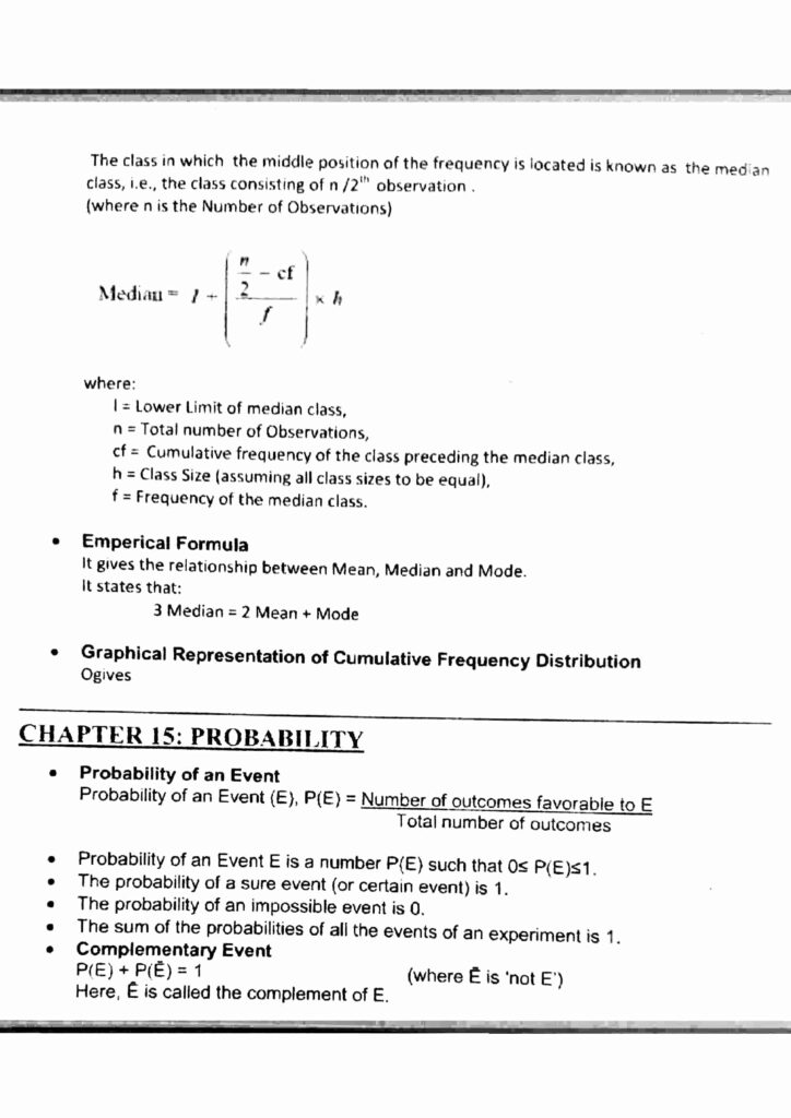 Maths formulas for class 10