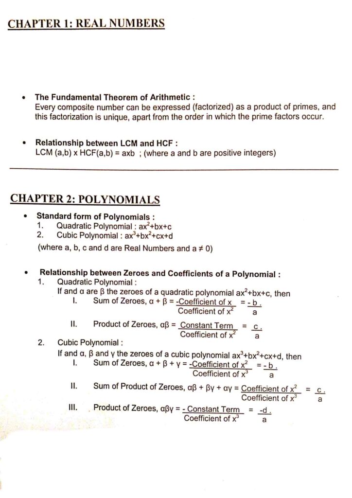 Maths formulas for class 10