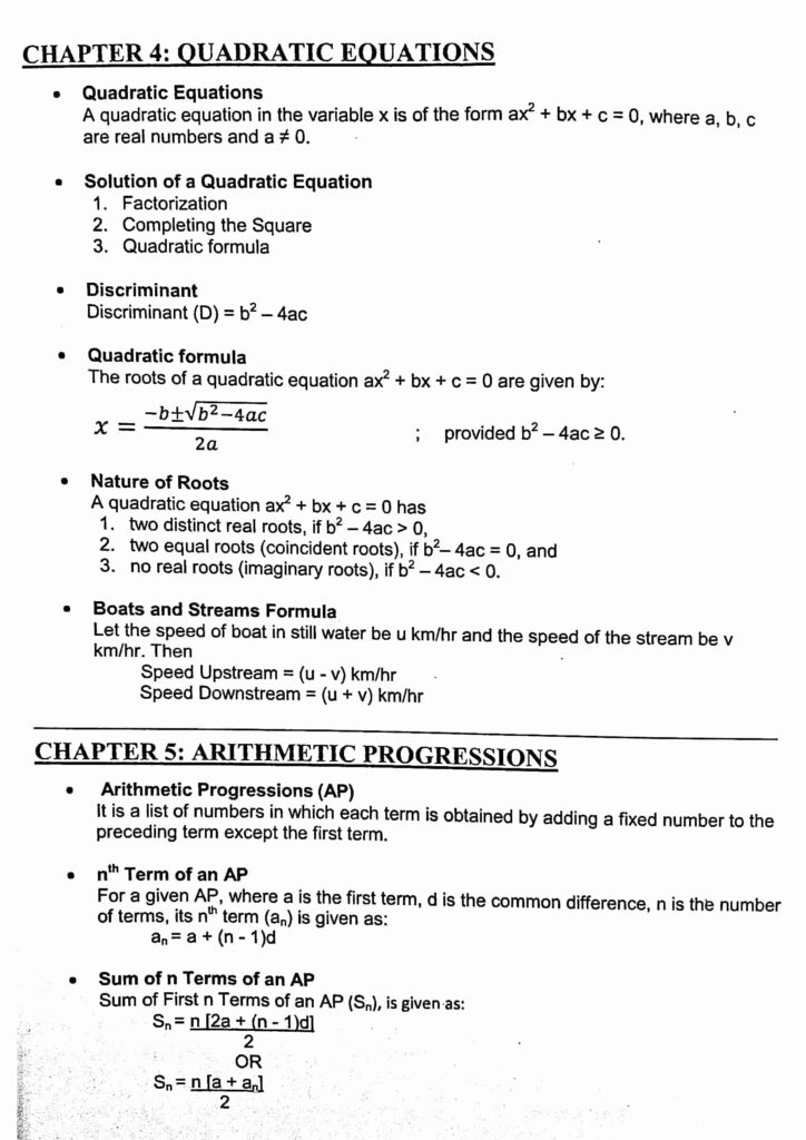 Maths formulas for class 10