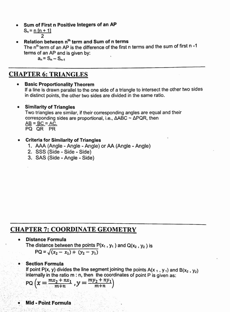 Maths formulas for class 10